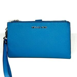 Michael Kors Large Jet Set Travel Logo Double Zip Wallet - Teal
